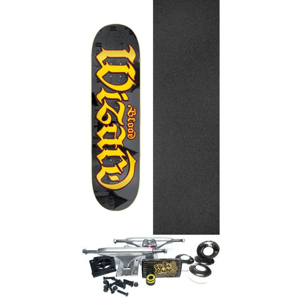 Blood Wizard Skateboards Castles Script Black / Yellow Skateboard Deck - 8.5" x 32" - Complete Skateboard Bundle